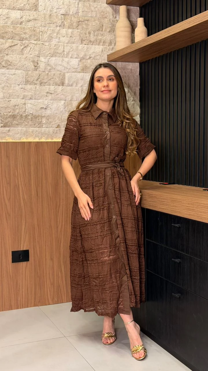 Vestido De Renda Manga Curta
