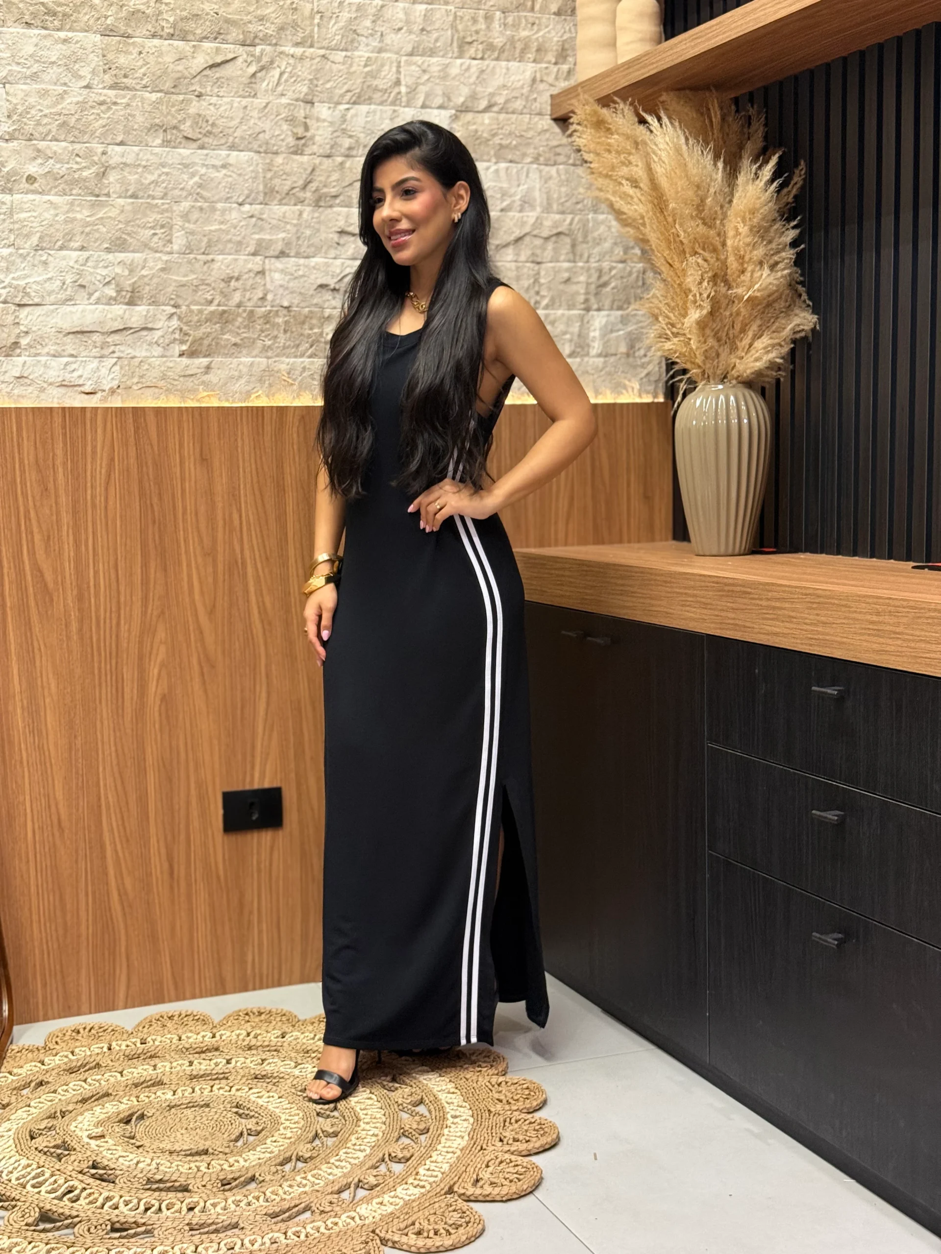 Vestido Moletinho Regata Com Listra Lateral