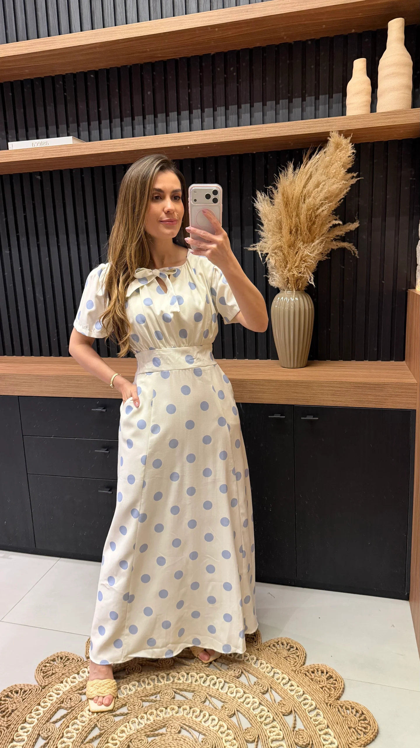 Vestido De Linho Misto M.C Poa