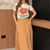 Saia Longa Fluida Caramelo E Preta
