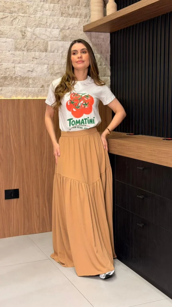 Saia Longa Fluida Caramelo E Preta