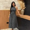 Vestido De Linho Misto Frente Única Poa