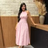 Vestido De Linho Misto Frente Única Poa