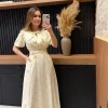 Vestido De Linho Misto M.C Poa