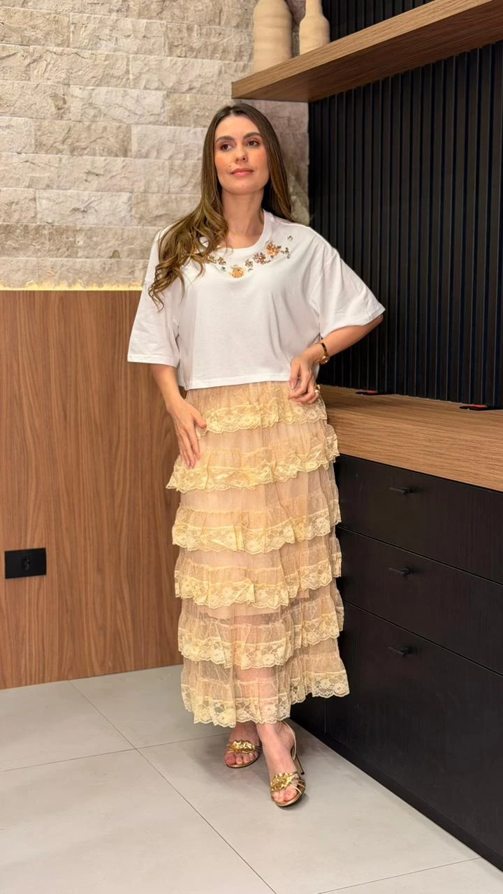 Saia De Tule Com Renda