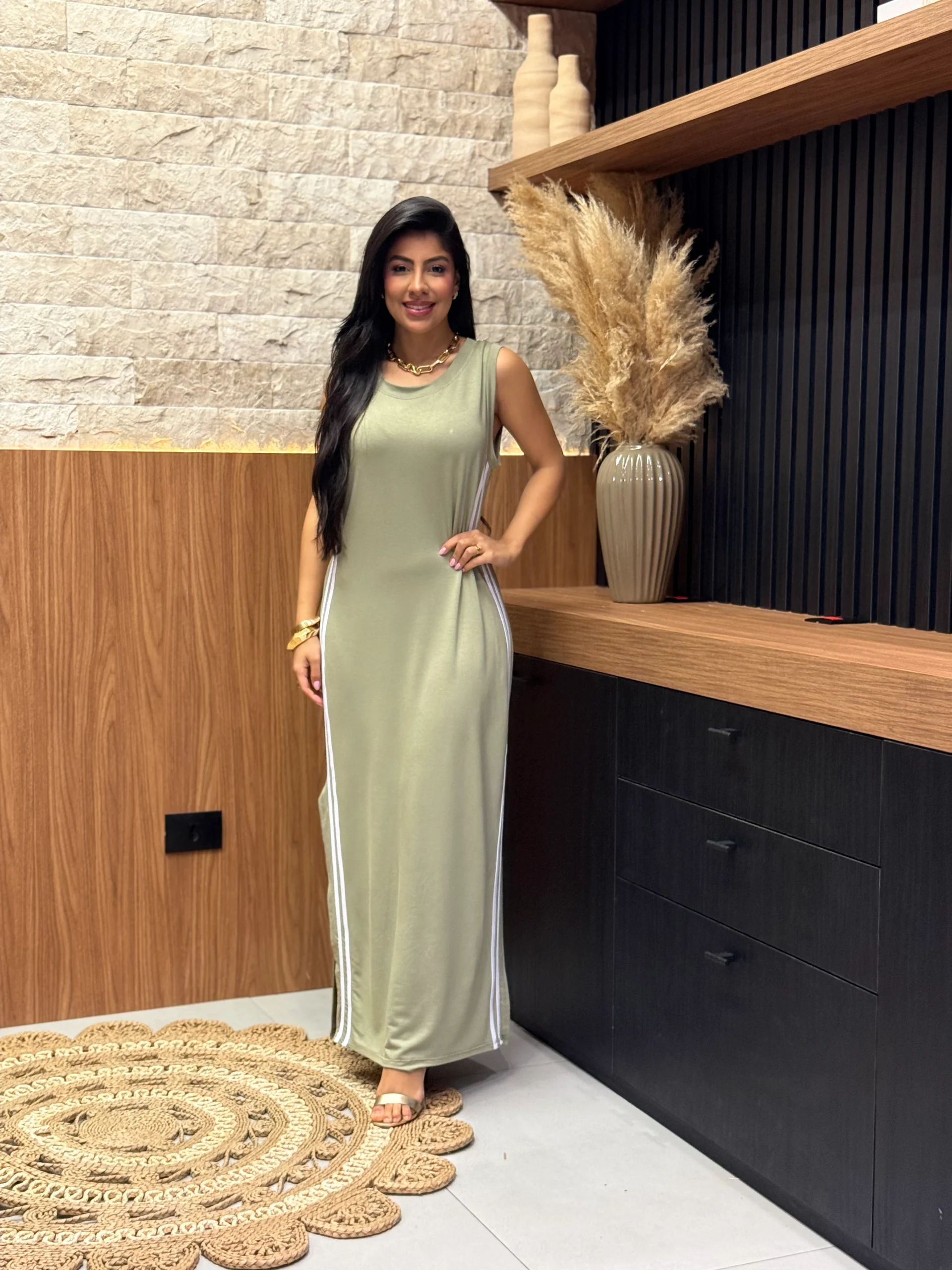 Vestido Moletinho Regata Com Listra Lateral